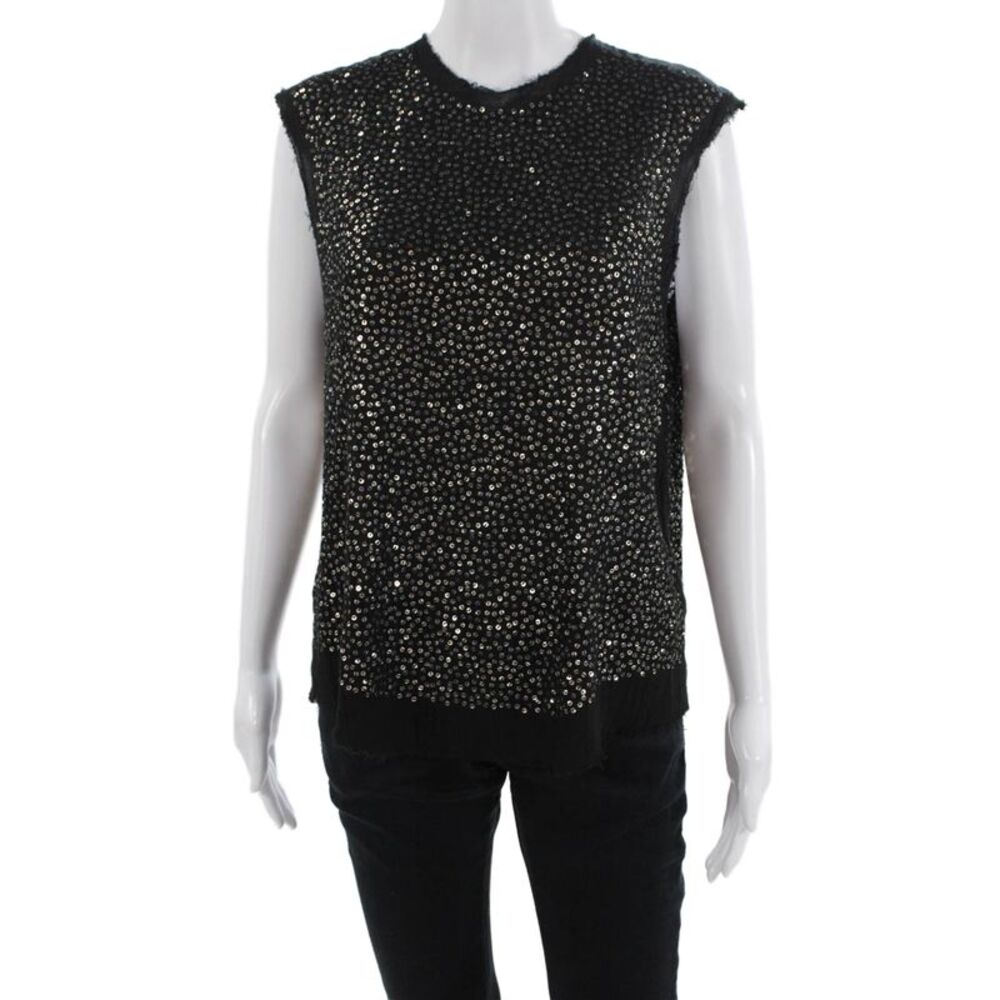 Lars Andersson Womens Cotton Sequin Round Neck Tank Top Blouse Black Size M